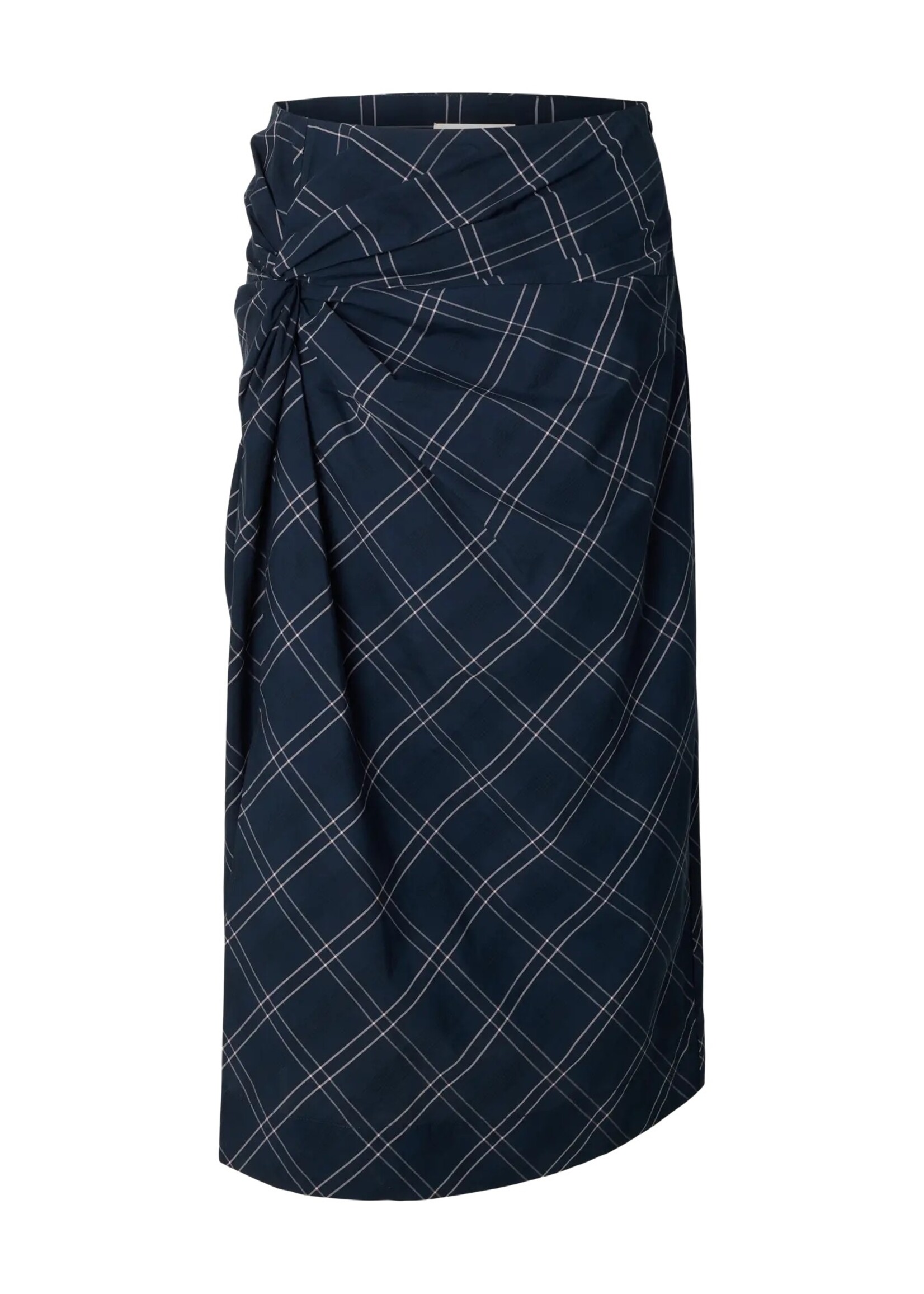 SELECTED FEMME SLWDELIA MW TWIST DETAIL MIDI SKIRT DARK SAPPHIRE CHECKS