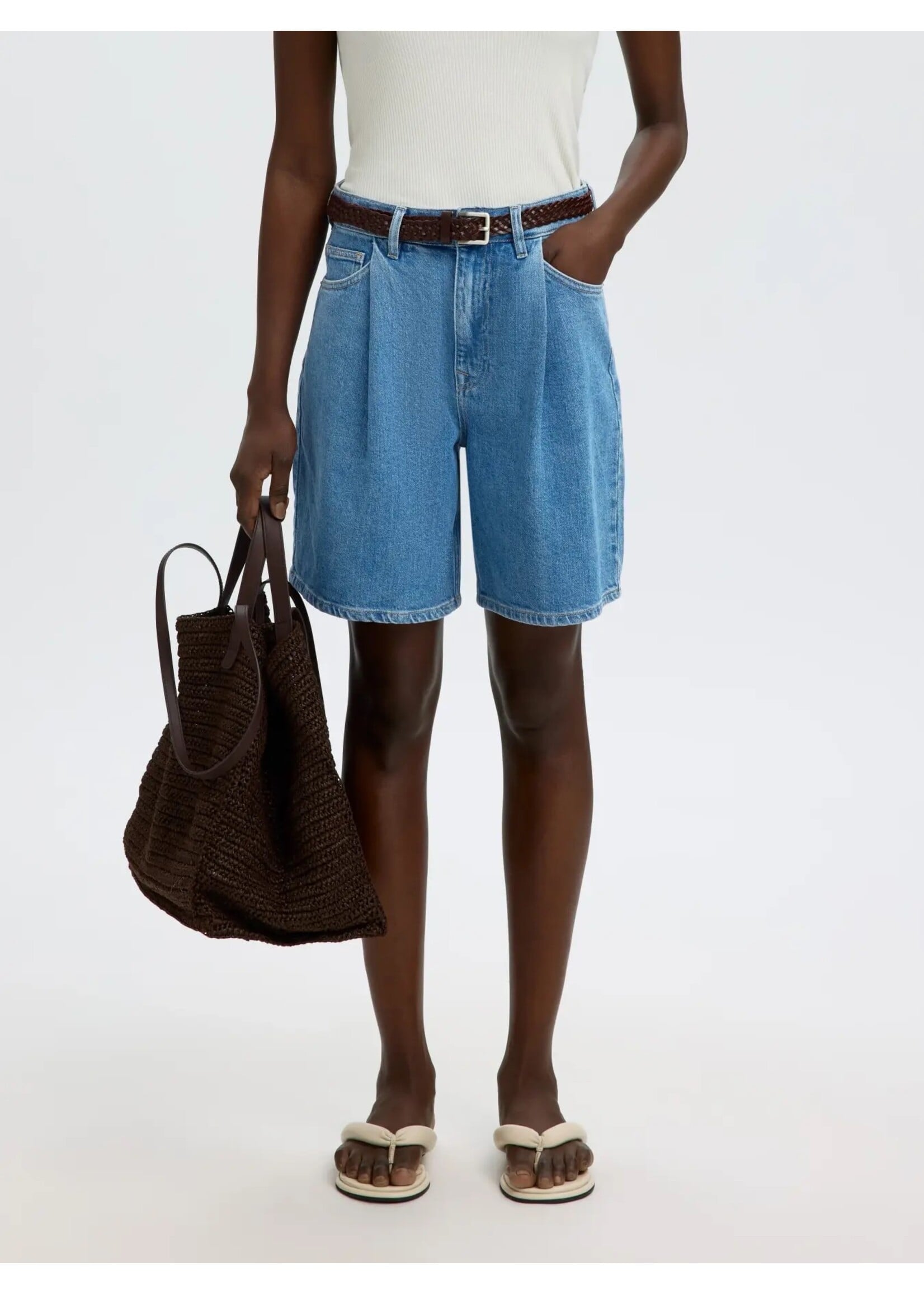 SELECTED FEMME SLFWIDE MERLE-KORI HW DENIM SHORTS LIGHT BLUE