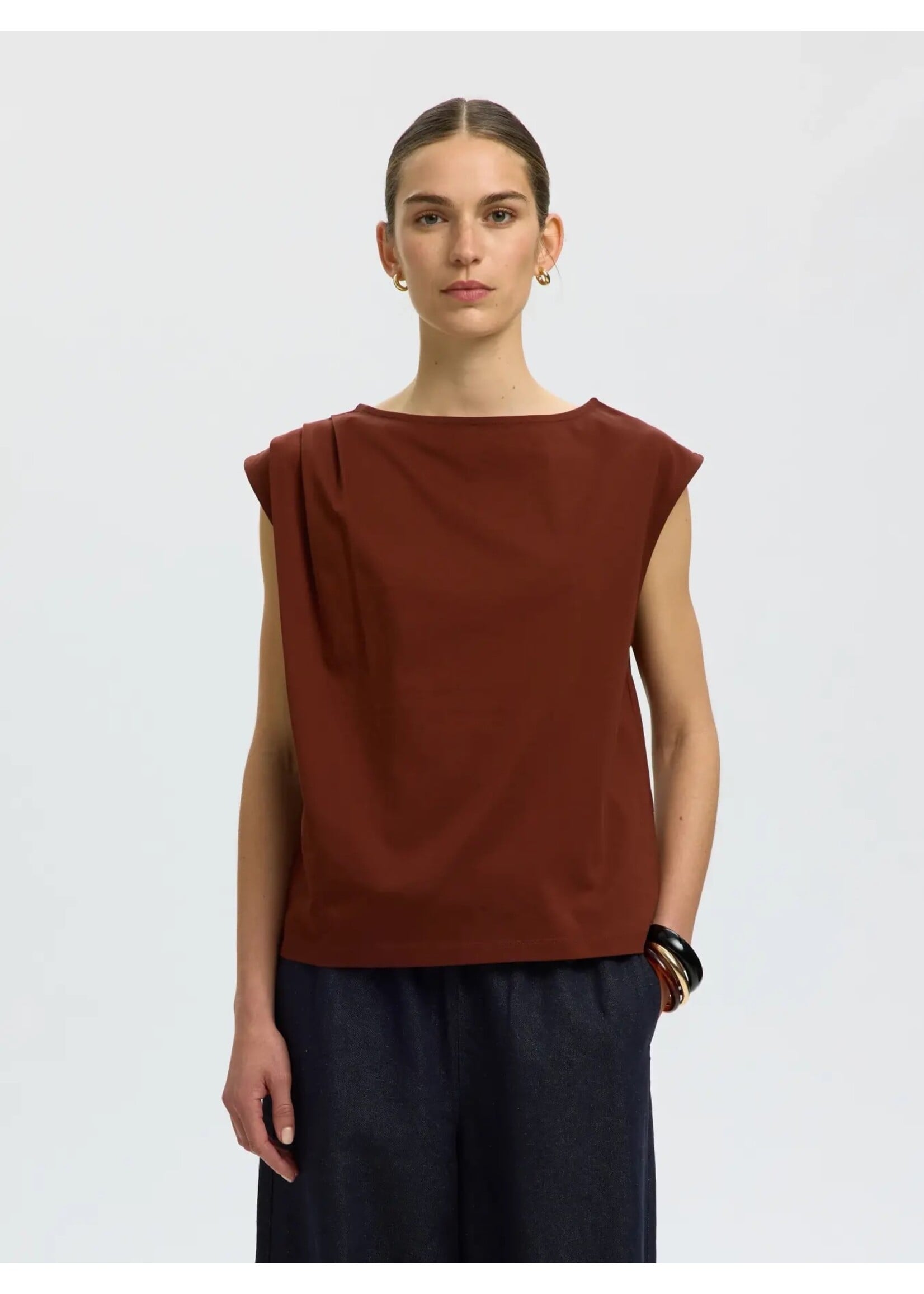 SELECTED FEMME SLFCALLI SL TOP CHERRY MAHOGANY