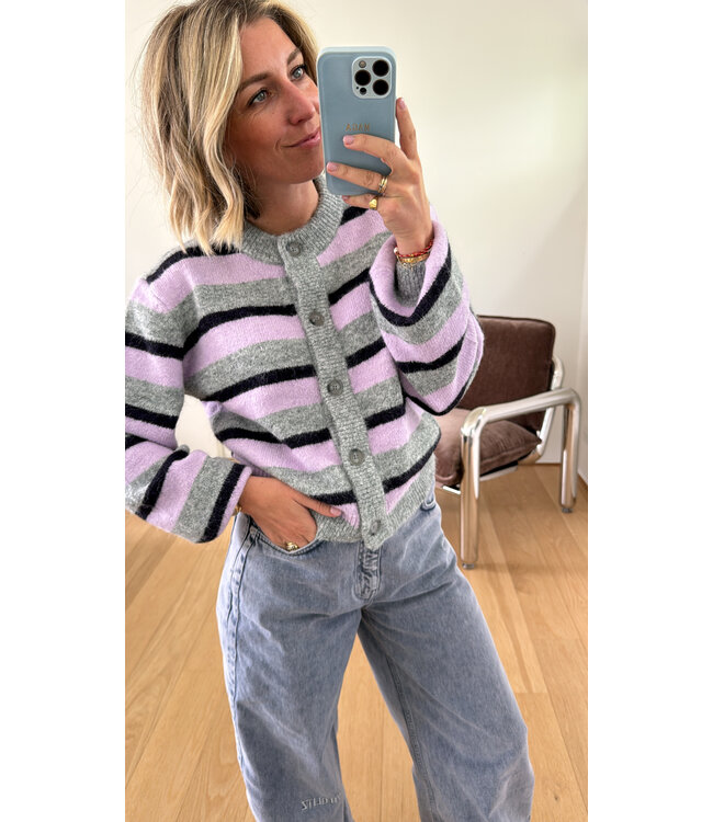 STIEGLITZ ST MOYA CARDIGAN SRIPE PURPLE/GREY/LILA