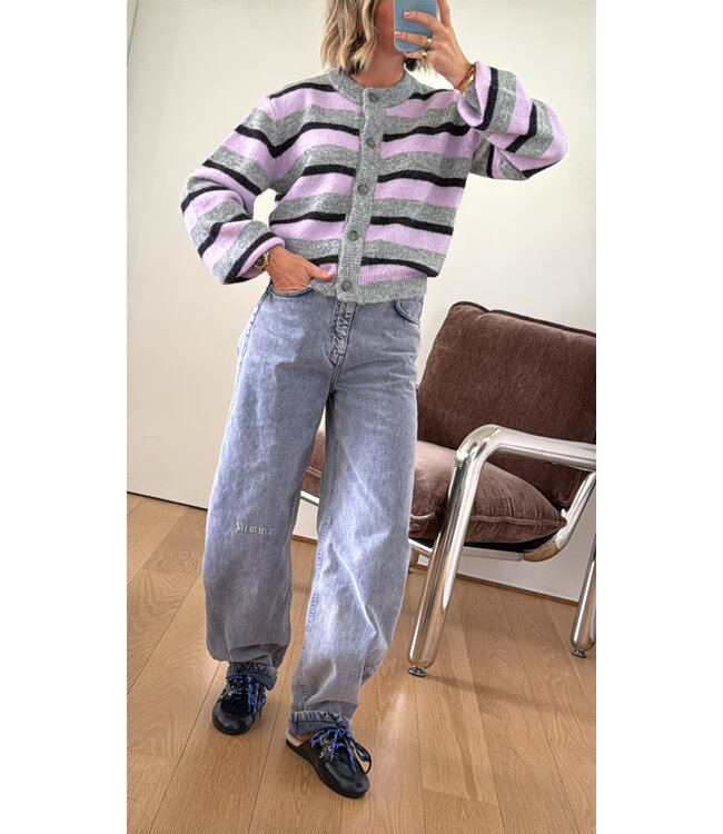 STIEGLITZ ST MOYA CARDIGAN SRIPE PURPLE/GREY/LILA