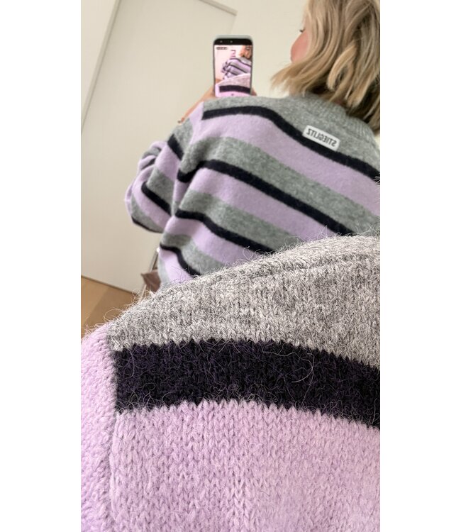 STIEGLITZ ST MOYA CARDIGAN SRIPE PURPLE/GREY/LILA