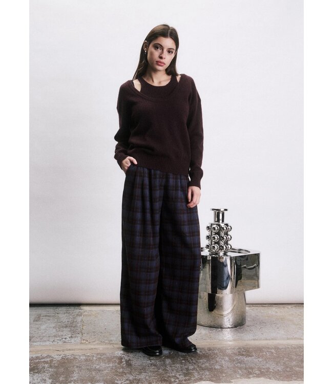 JIJI JI MIGUEL PANT CHECK BORDEAUX/BLUE