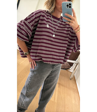JIJI JI LUC TSHIRT LM STRIPES AUBERGINE/CREME