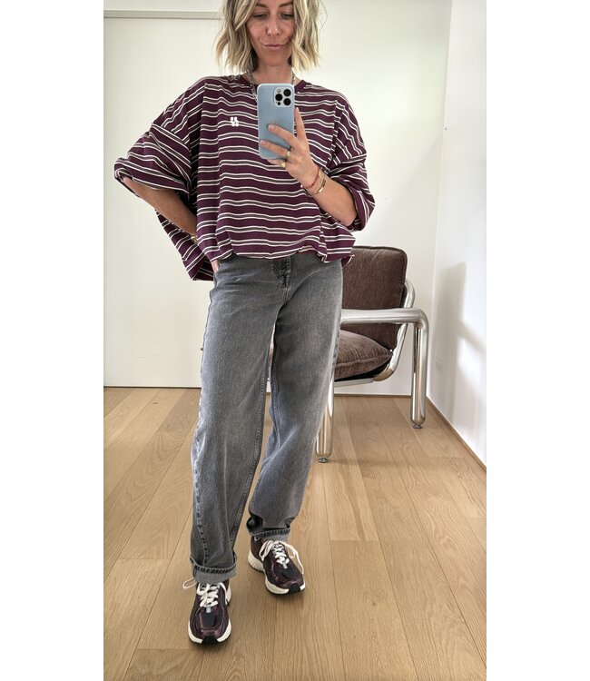 JIJI JI LUC TSHIRT LM STRIPES AUBERGINE/CREME