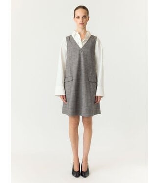 YAS YASDAKOTA SL WIDE SPENCER DRESS TAUPE GREY/CHECKS