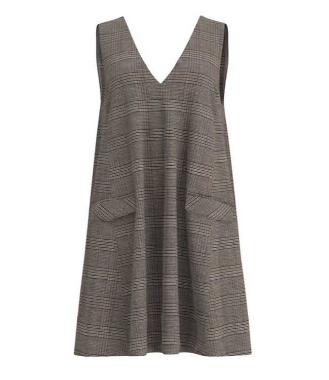 YAS YASDAKOTA SL WIDE SPENCER DRESS TAUPE GREY/CHECKS