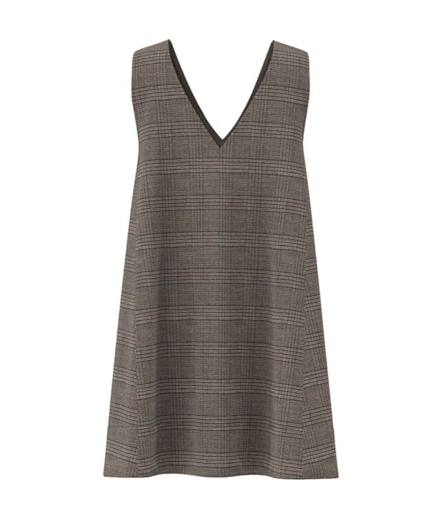 YAS YASDAKOTA SL WIDE SPENCER DRESS TAUPE GREY/CHECKS