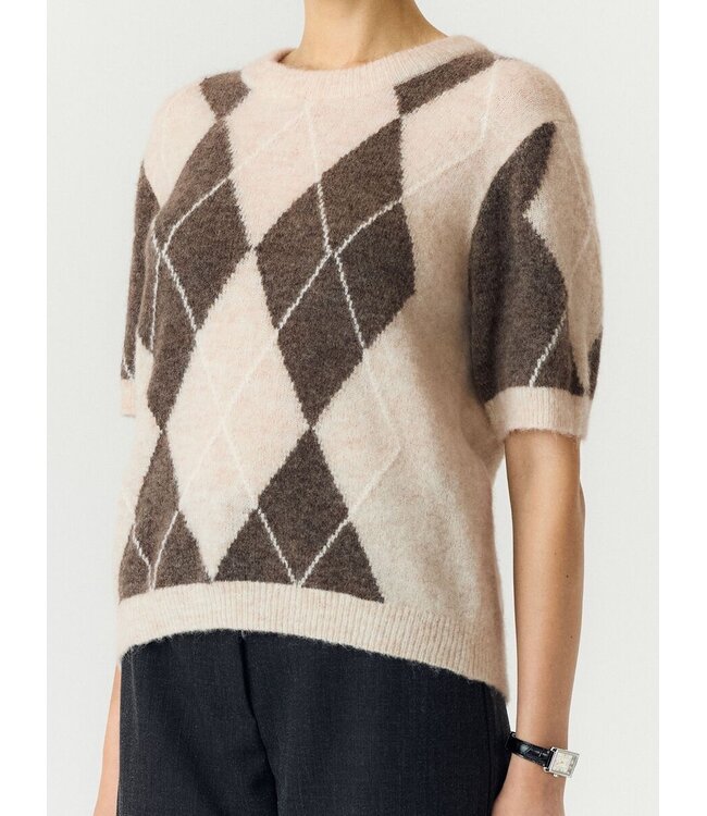 YAS YASJOHI SS WOOL BLEND NOOS CHECKS OATMEAL/TAUPE