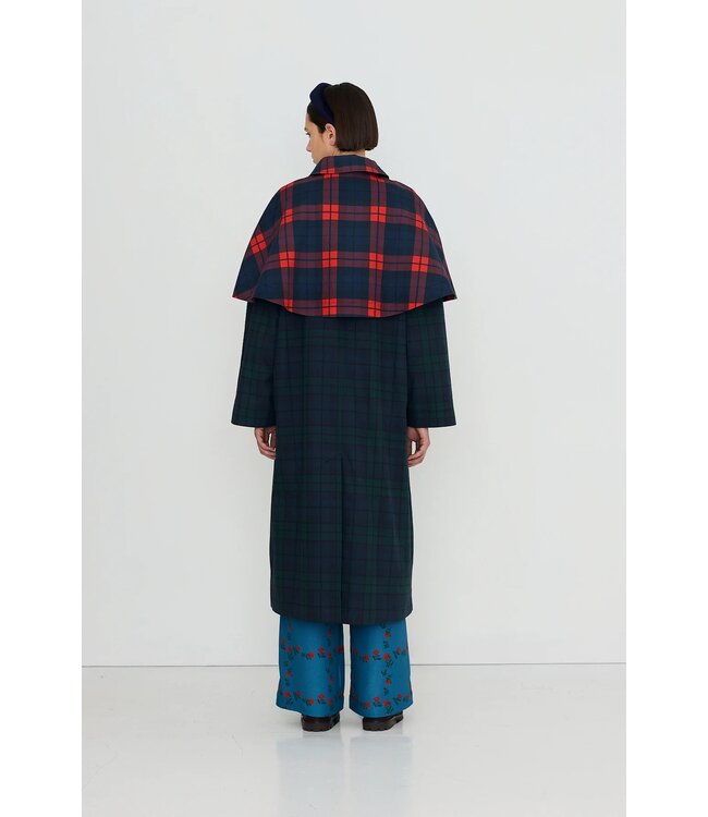 TINYCOTTONS TC CHECK LONG TRENCH COAT BLUE/GREEN