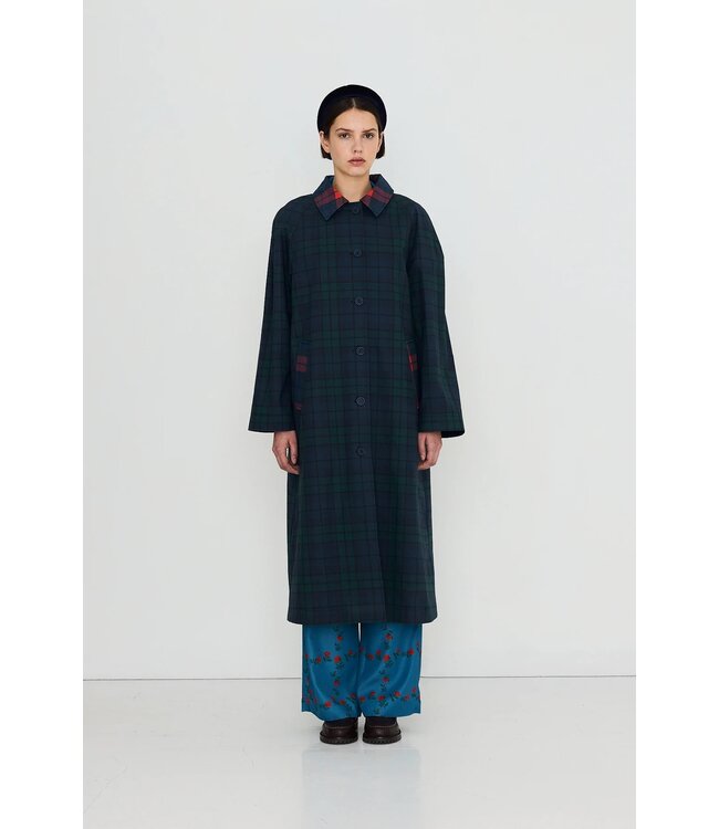 TINYCOTTONS TC CHECK LONG TRENCH COAT BLUE/GREEN