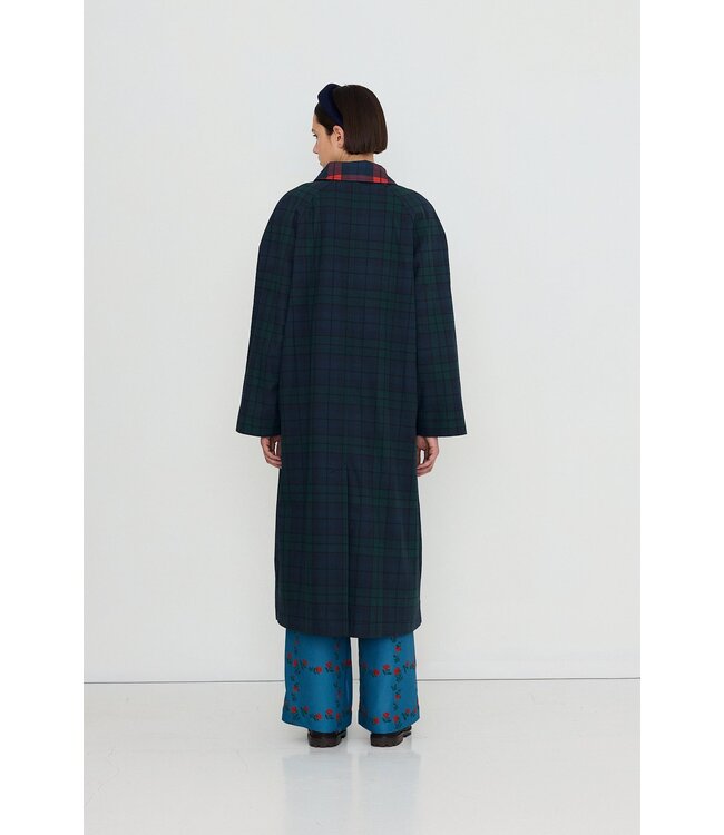 TINYCOTTONS TC CHECK LONG TRENCH COAT BLUE/GREEN