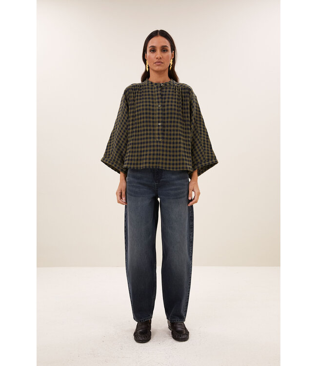 BY-BAR BB JESS BLOUSE OLIVE CHECK