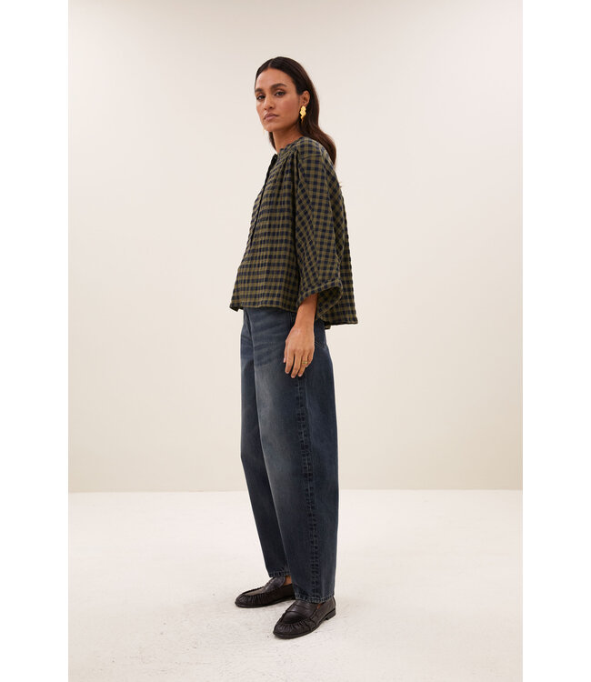 BY-BAR BB JESS BLOUSE OLIVE CHECK