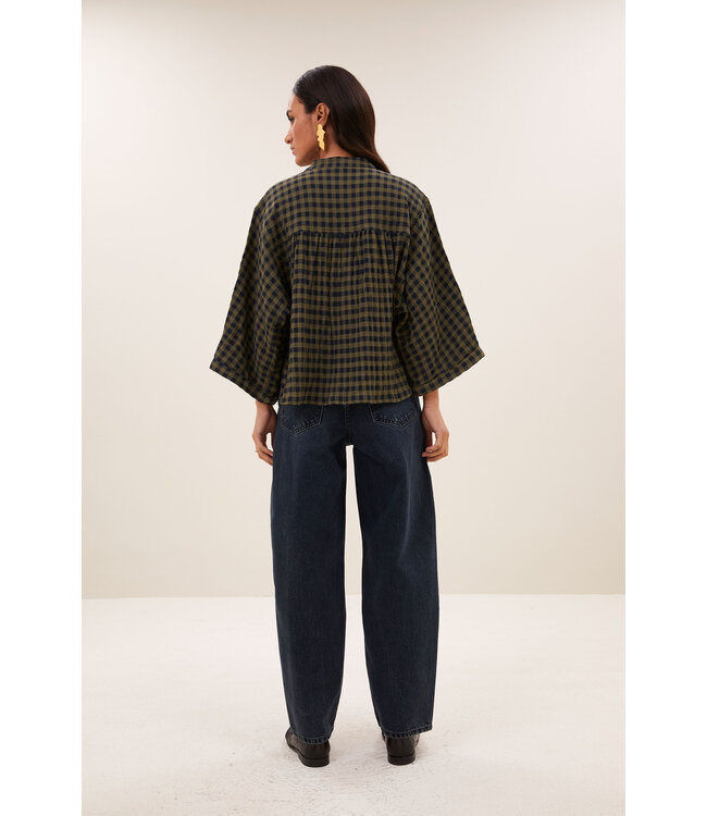 BY-BAR BB JESS BLOUSE OLIVE CHECK