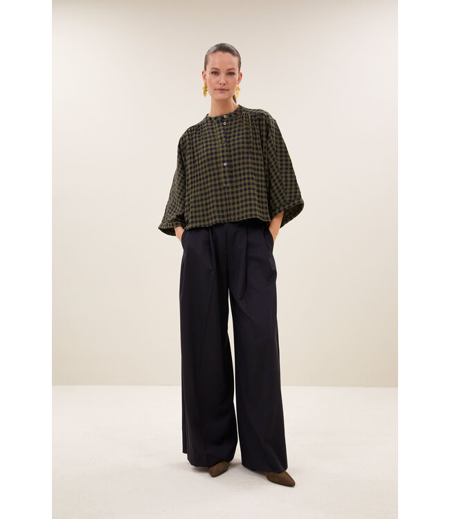 BY-BAR BB JESS BLOUSE OLIVE CHECK
