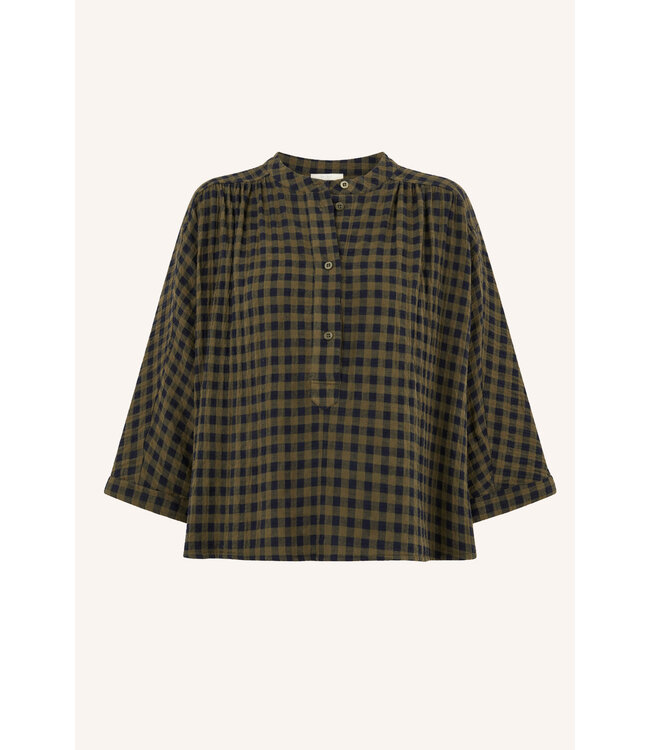BY-BAR BB JESS BLOUSE OLIVE CHECK