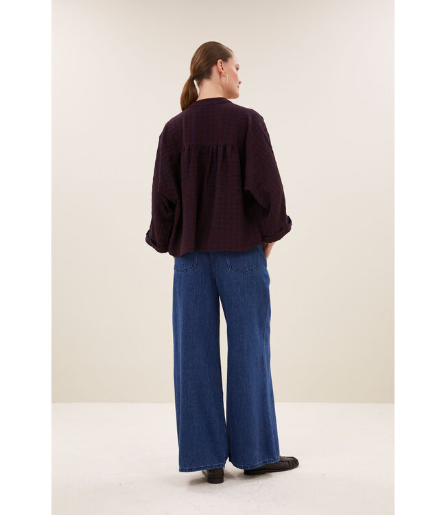 BY-BAR BB JESS BLOUSE WINE CHECK