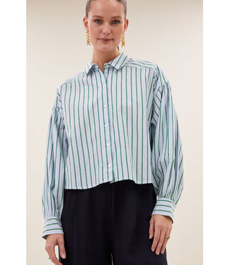 BY-BAR BB SARAH SHORT BLOUSE GREEN SEA STRIPE