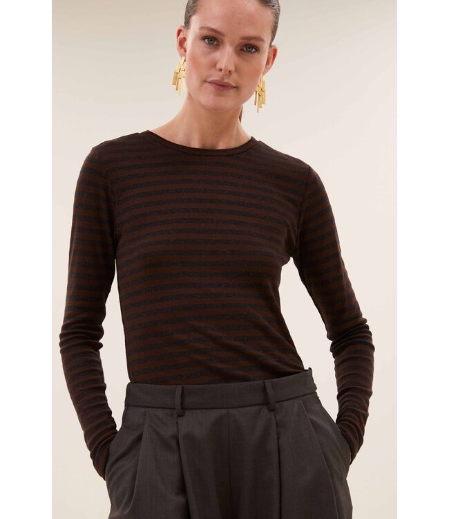 BY-BAR BB BASIC LS MELANGE STRIPE TSHIRT COFFEE BEAN
