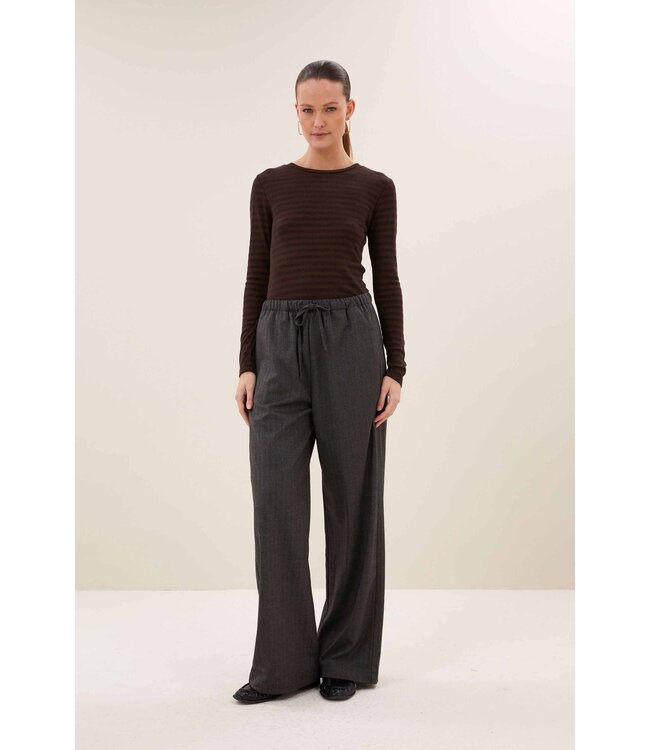 BY-BAR BB BASIC LS MELANGE STRIPE TSHIRT COFFEE BEAN
