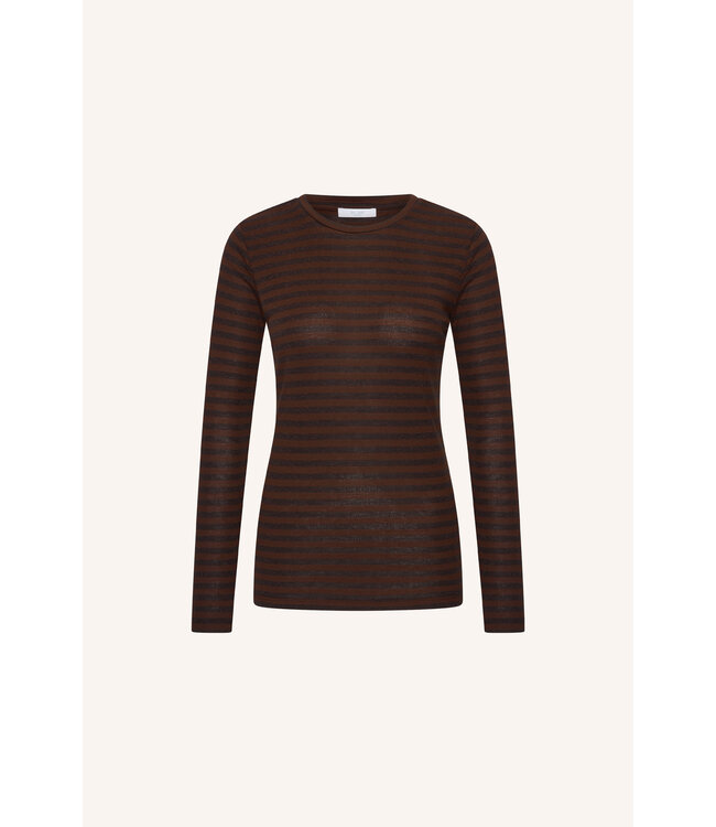 BY-BAR BB BASIC LS MELANGE STRIPE TSHIRT COFFEE BEAN