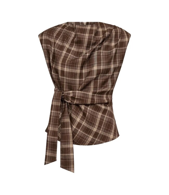 CO'COUTURE CC DAGNYCC CHECK PLEAT SL TOP BROWN