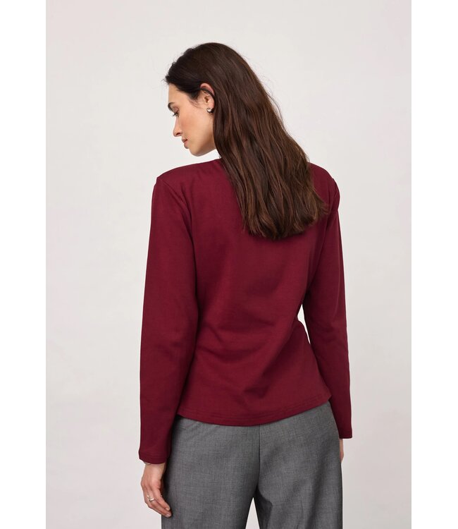 CO'COUTURE CC ORIANE LS PLEAT TIE TEE WINE RED
