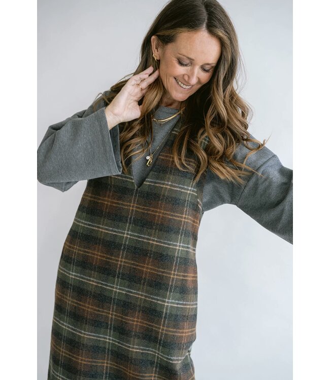 HELD HE IBO DRESS MOSS GREEN CHECK
