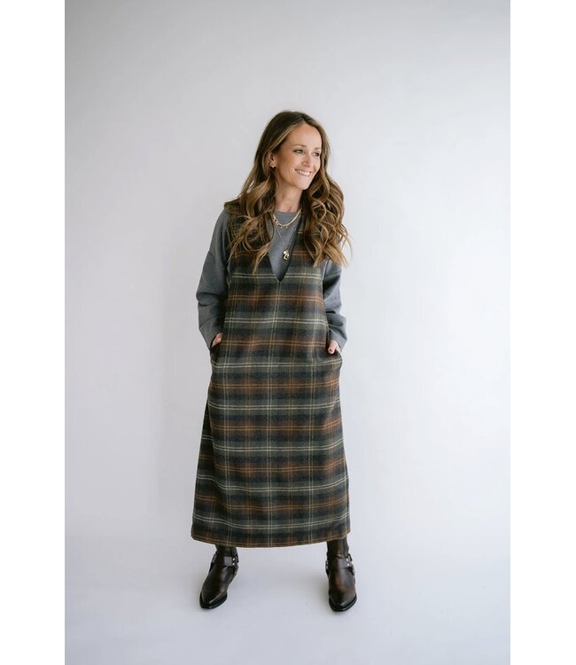 HELD HE IBO DRESS MOSS GREEN CHECK