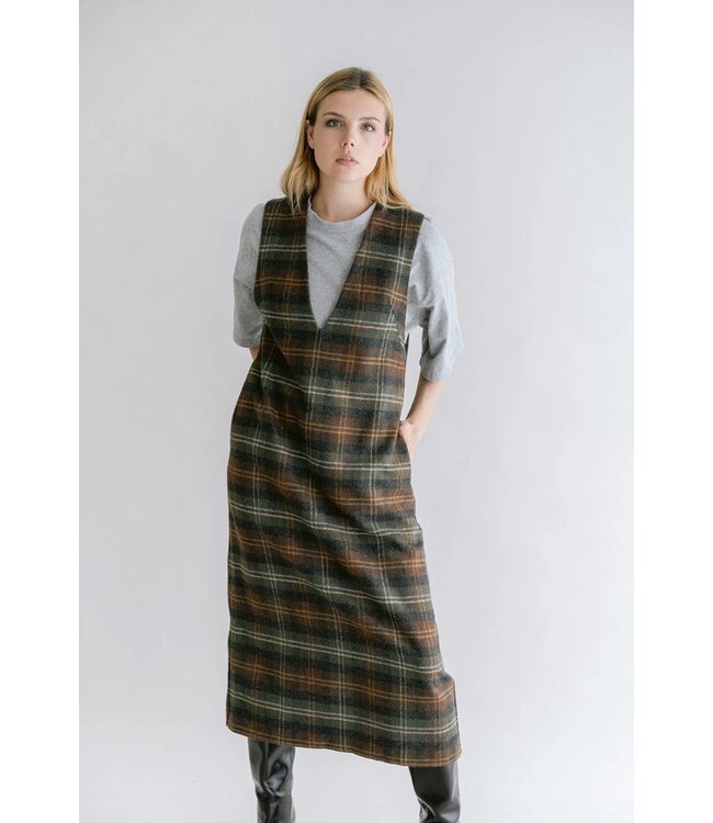 HELD HE IBO DRESS MOSS GREEN CHECK