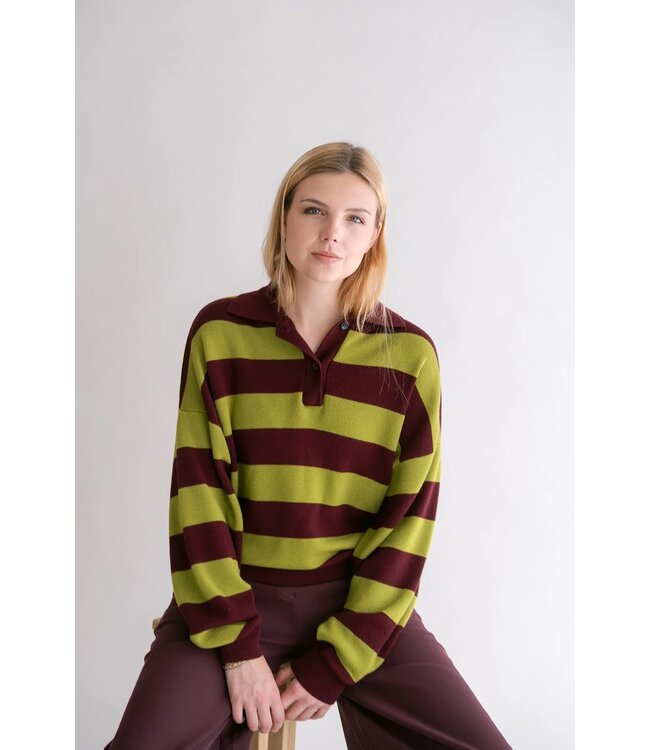HELD HE LEONIE POLO STRIPE BORDEAUX MATCHA