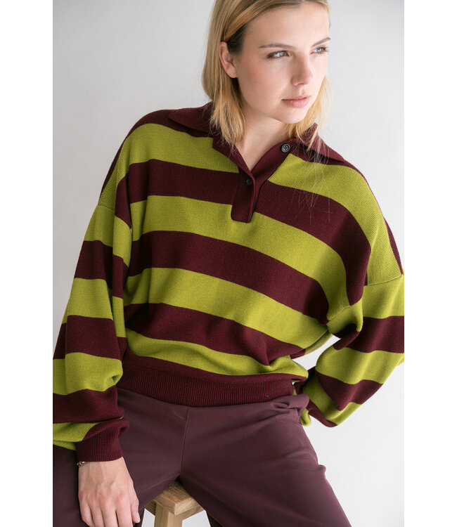 HELD HE LEONIE POLO STRIPE BORDEAUX MATCHA