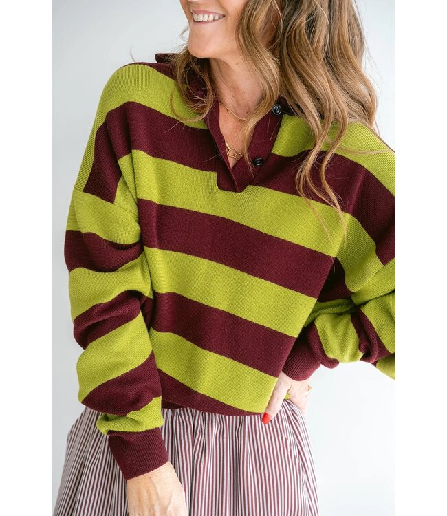 HELD HE LEONIE POLO STRIPE BORDEAUX MATCHA