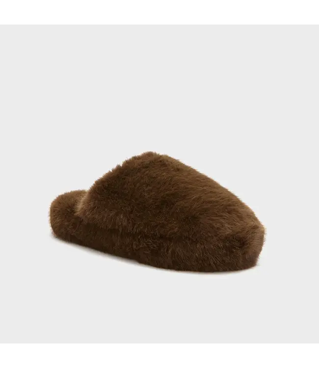 SCHOLL SC FLUFFY MULE SYNFUR DARK BROWN
