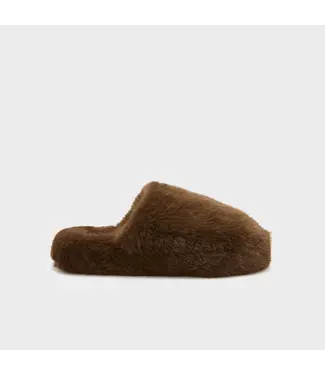 SCHOLL SC FLUFFY MULE SYNFUR DARK BROWN
