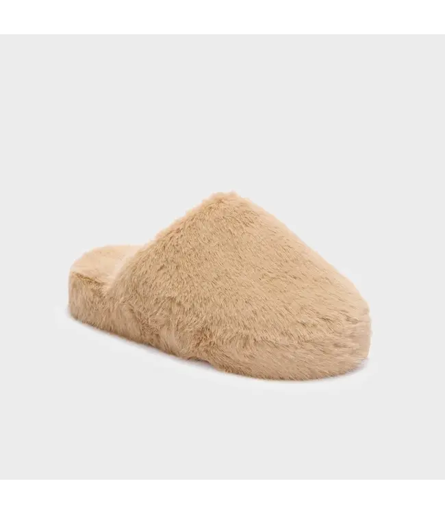 SCHOLL SC FLUFFY MULE SYNFUR DARK BEIGE