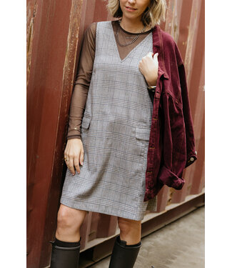 YAS YASDAKOTA SL WIDE SPENCER DRESS TAUPE GREY/CHECKS