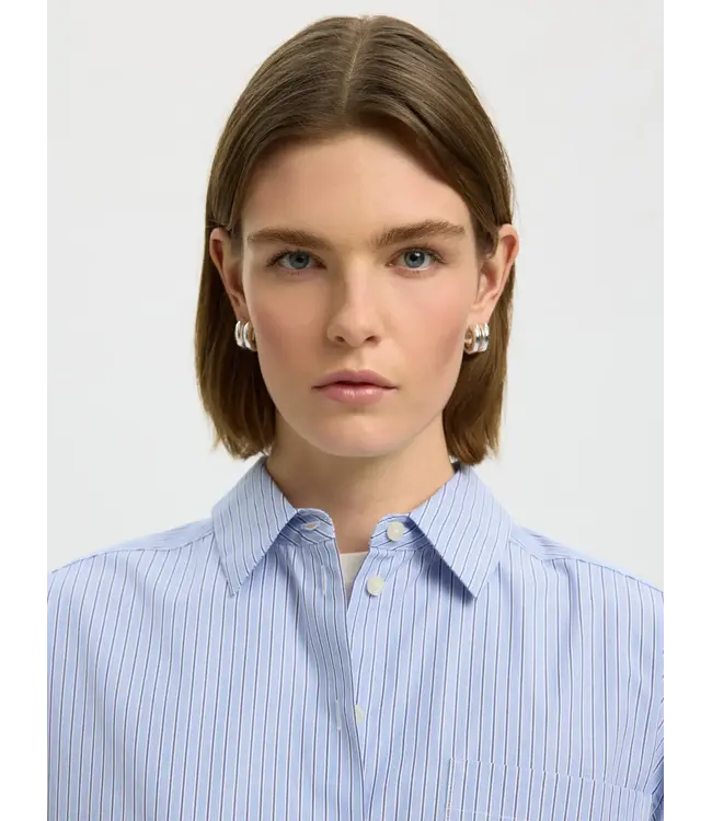 SELECTED FEMME SLWDANNIE LS CROPPED BOXY SHIRT NOOS SAPPHIRE/WHITE