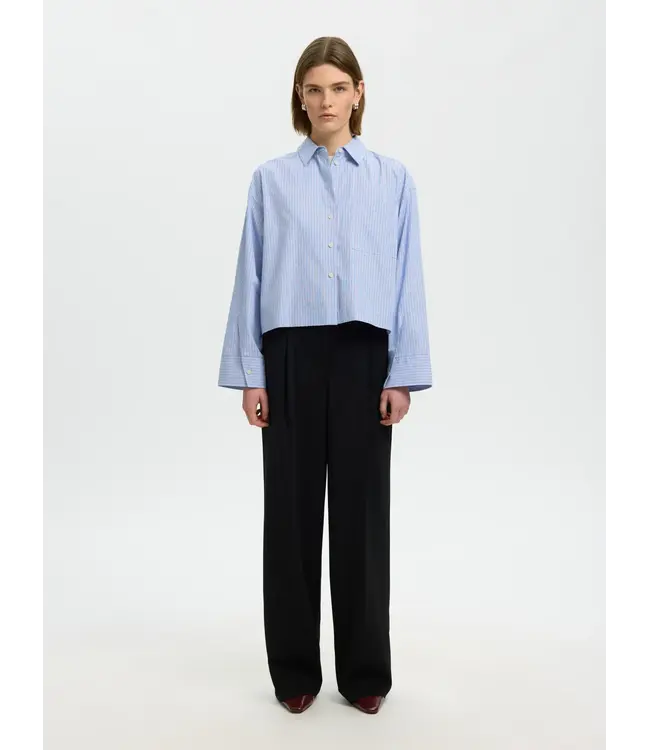 SELECTED FEMME SLWDANNIE LS CROPPED BOXY SHIRT NOOS SAPPHIRE/WHITE