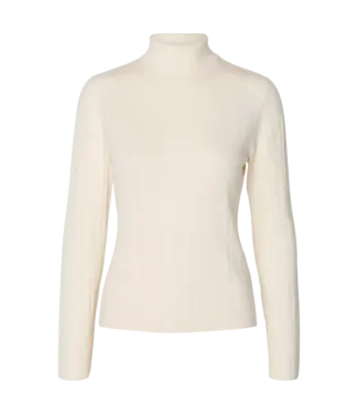 SELECTED FEMME SLWTHEA LS STRUCTURE KNIT ROLL NECK EGRET