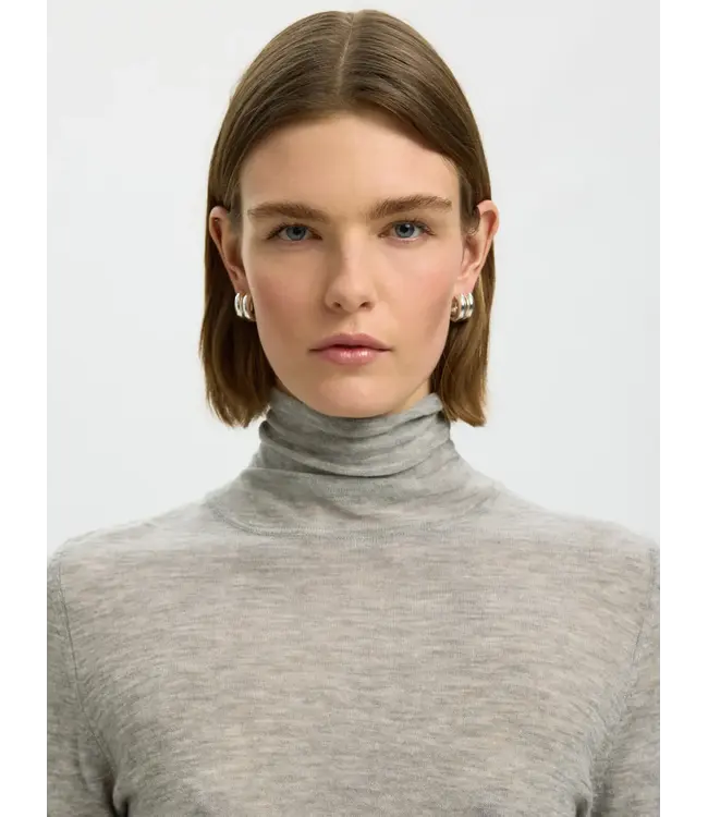 SELECTED FEMME SLWVENDY WOOL LS KNIT ROLL NECK NOOS L GREY MEL