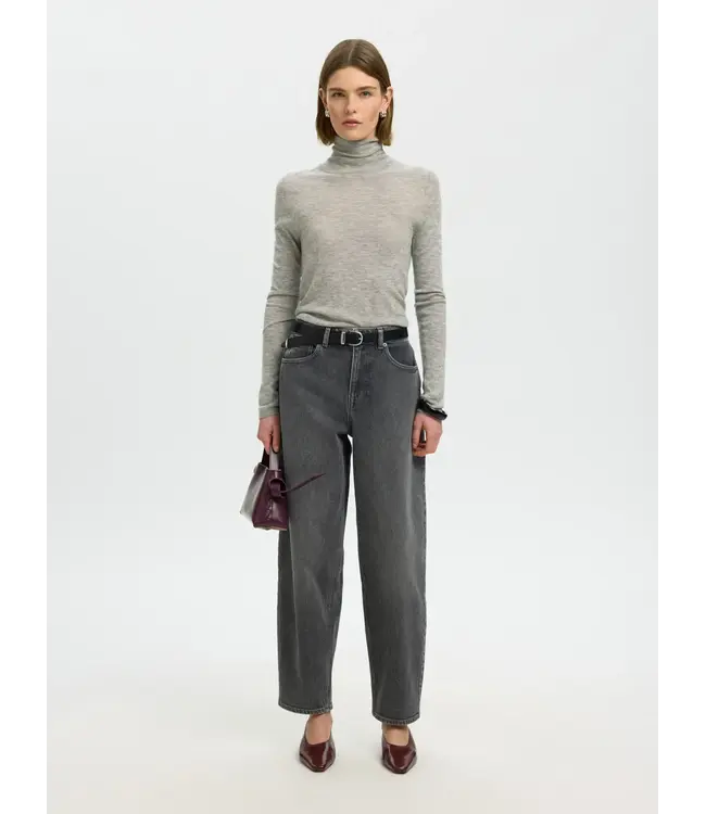 SELECTED FEMME SLWVENDY WOOL LS KNIT ROLL NECK NOOS L GREY MEL