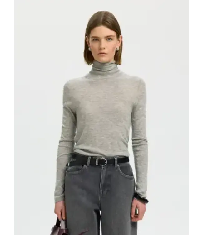 SELECTED FEMME SLWVENDY WOOL LS KNIT ROLL NECK NOOS L GREY MEL