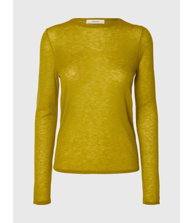 SELECTED FEMME SLWVENDY LS KNIT WOOL O-NECK NOOS AVOCADO OIL