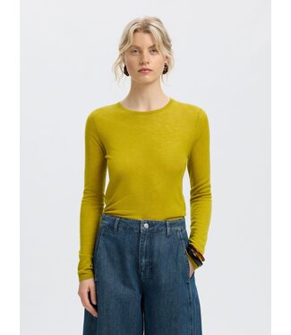 SELECTED FEMME SLWVENDY LS KNIT WOOL O-NECK NOOS AVOCADO OIL