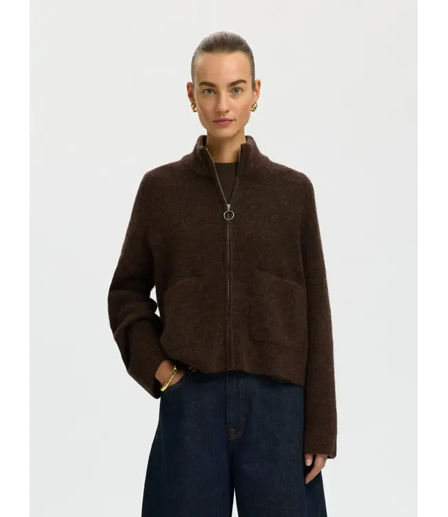 SELECTED FEMME SLWSIA RAS LS KNIT ZIPPER CARDIGAN NOOS DELICIOSO