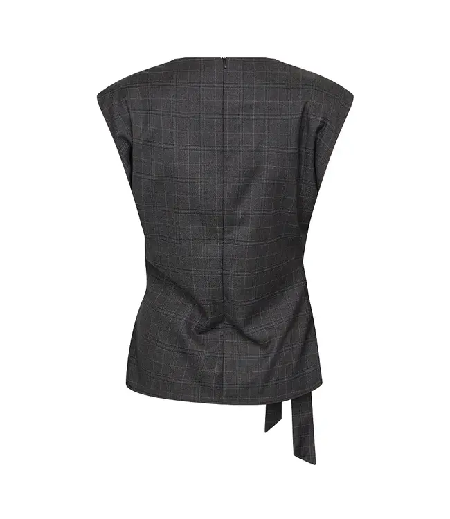 CO'COUTURE CC ELORACC CHECK PLEAT TOP DARK GREY