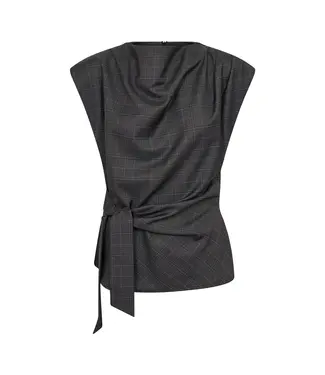 CO'COUTURE CC ELORACC CHECK PLEAT TOP DARK GREY