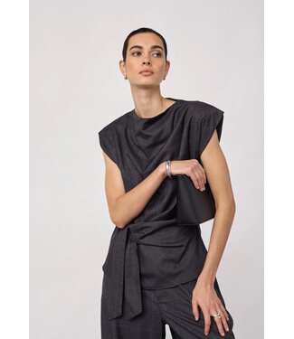 CO'COUTURE CC ELORACC CHECK PLEAT TOP DARK GREY